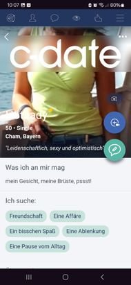 Die Profile auf C-Date sind wahnsinnig oberflächlich und beinhalten noch nicht einmal Freitext. Entsprechend kompliziert ist dann der Gesprächseinstieg.