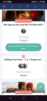 Mithilfe der Fragen in den Profilen findest du zumindest ein wenig heraus, wie die anderen Mitglieder so ticken. Hier zum Beispiel könnte ich die Dame fragen, ob sie zum Date gerne auf einen Burger ausgehen möchte.
