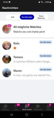 Von vielen meiner Matches wurde ich direkt nach Match mit einer Nachricht beglückt. Schön!