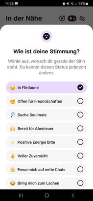 Im Umgebungs-Feature kannst du deine aktuelle Stimmung hinterlassen und anderen so mitteilen, wonach dir gerade ist