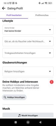 Das Profil füllst du entweder selbst aus – oder du übernimmst Teile aus deinem Facebook-Profil