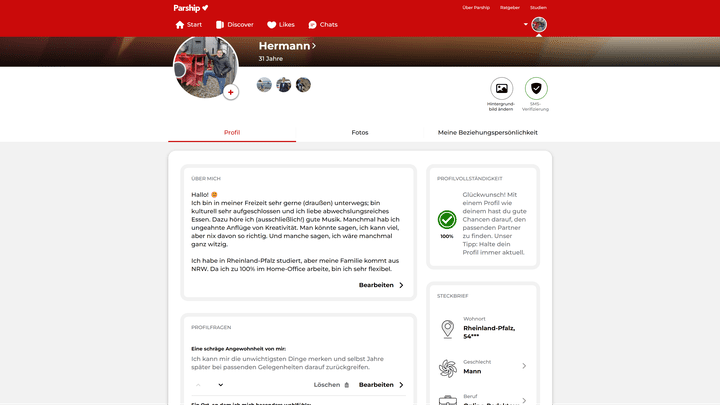 Gerade die aussagekräftigen Profile können bei Parship überzeugen