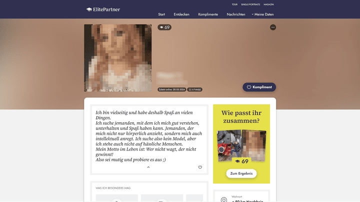 Der errechnete Matching-Score auf der rechten Seite zeigt an, wie gut ihr zueinander passt