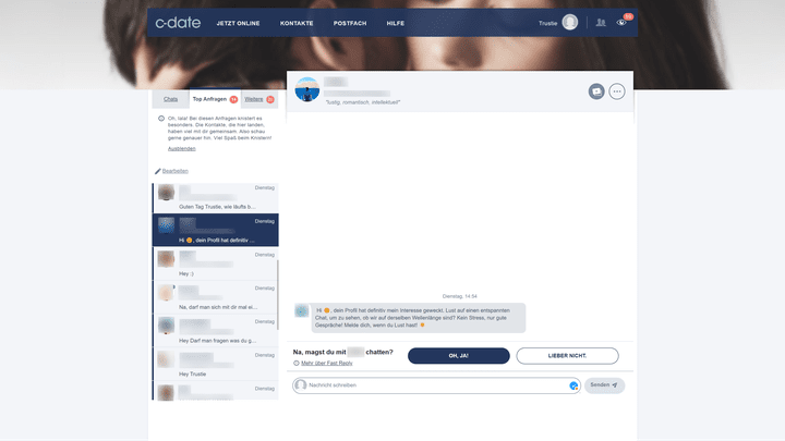 Die Nachrichten sind überwiegend sehr niveauvoll – mit “Schmuddelseiten” hat C-Date nichts am Hut