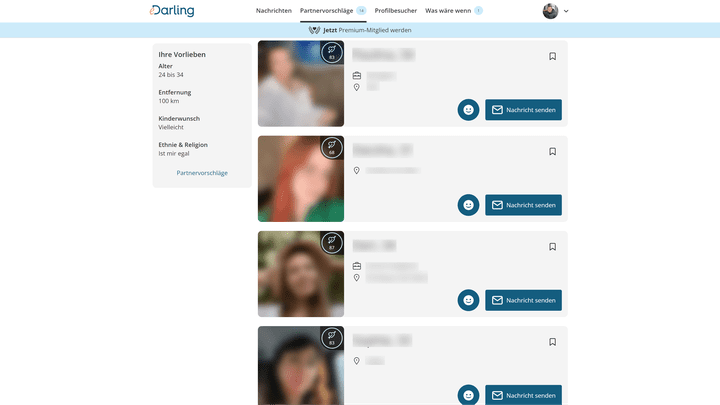 eDarling ist international aufgestellt und präsentiert u. U. auch Profile aus dem Ausland