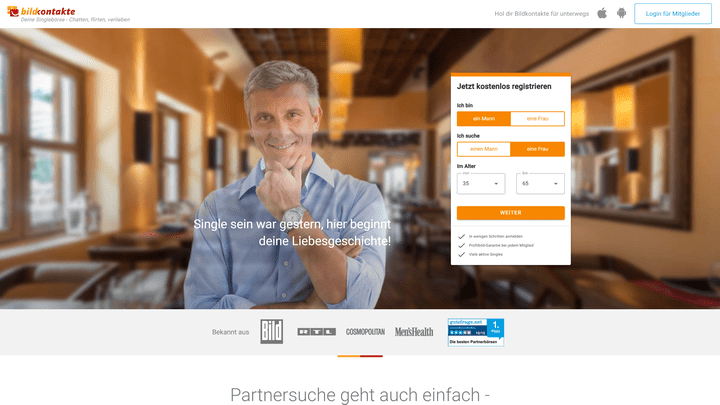 Auch bei Bildkontakte chattest und flirtest du kostenlos. Premium-Nutzer:innen werden dann mit einem Umkreis-Filter geködert, um Singles in der Nähe kennenzulernen.