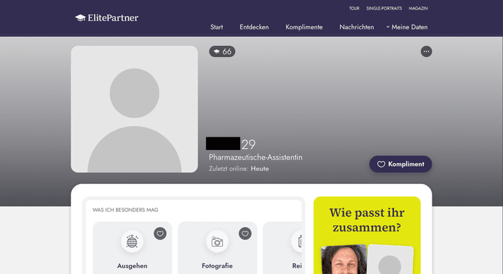 Die meisten ElitePartner-Profile sind sorgfältig gefüllt, es gibt aber auch Ausnahmen! Manchmal verbergen Mitglieder ihre Fotos, laden nur unscharfe Bilder hoch oder verzichten ganz darauf.  Das ist natürlich nicht ideal, weil ein gutes Bild doch viel aussagt. 
