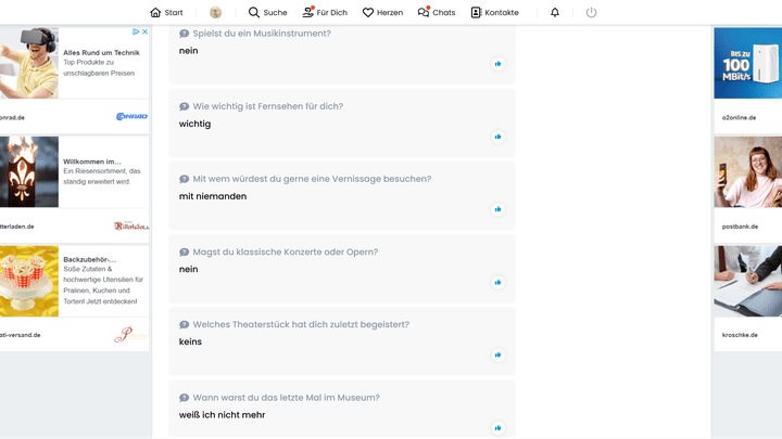 Bei einem Profil, das so ausgefüllt ist, wird es schwierig, das Eis zu brechen