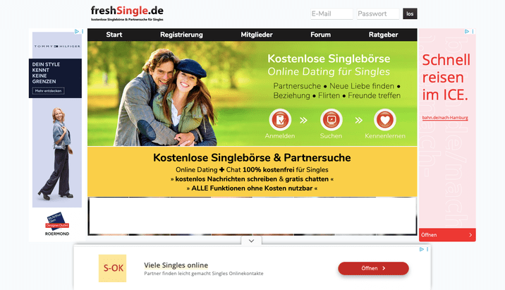Als ich die Seite zum ersten Mal aufgerufen habe, konnte ich vor lauter Werbung nicht erkennen, wo ich draufklicken soll, um mich anzumelden. Und mit Ad-Blockern brauchst du es gar nicht erst zu probieren!