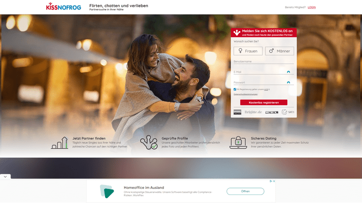 Emotional und märchenhaft - so möchte KissNoFrog wahrgenommen werden,  um Hoffnung zu wecken und eine ernste Partnersuche zu versprechen. Leider ist die Plattform aktuell vor allem wegen unsauberer Geschäftspraktiken bekannt.