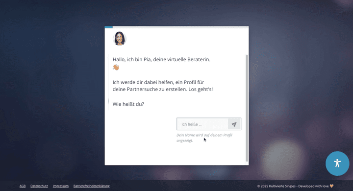 Von dieser sympathischen virtuellen Assistentin wirst du vom ersten Schritt an durch die Anmeldung geleitet. Fand ich cool!