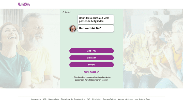 Diese virtuelle Chat-Assistenz führt dich durch die gesamte Anmeldung mit netten Fragen zu deiner Persönlichkeit und anderen Eckdaten.