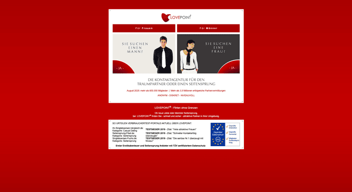 LOVEPOINT ist zwar strikt binär, dafür kannst du wählen, ob du dein:e Traumpartner:in, ein erotisches Abenteuer oder beides suchst. Tolles Feature!