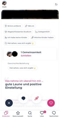 Keine gute Leistung -  dieses Profil hat mir LoveScout24 vorgeschlagen, wahrscheinlich aufgrund der einzigen Gemeinsamkeit, die wir haben. Leider nichtssagend. Besonders viel Lust, die Person zu kontaktieren, habe ich dadurch nicht bekommen.