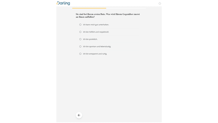 Der Persönlichkeitstest von eDarling ist im Vergleich relativ kurz, weniger bedeutungsschwanger und dadurch einfach verständlich