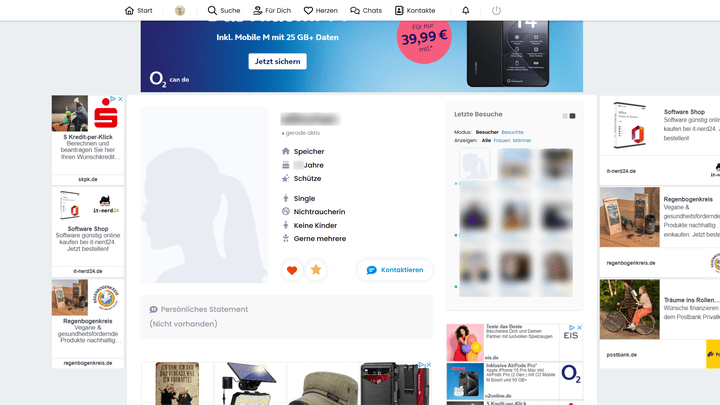 Finya ist kostenlos; dafür gibt’s oben, unten, links und rechts nervige Werbebanner