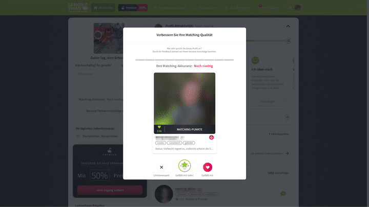 Um die Matching-Qualität zu erhöhen, bewertest du Profile – wie in Dating-Apps. Aber wie geht das anhand der spärlichen Angaben?