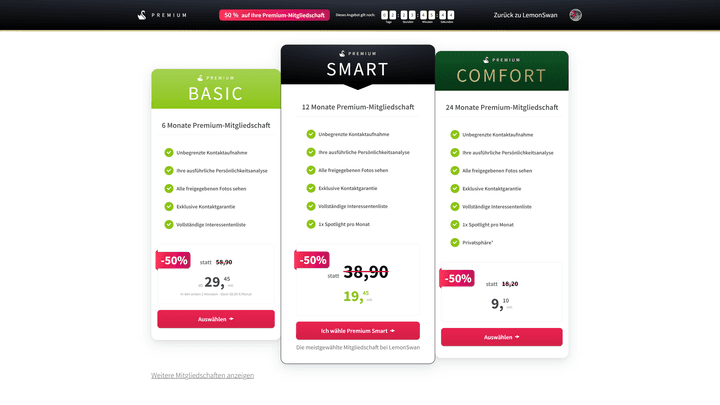 Die Preise von LemonSwan in der Übersicht