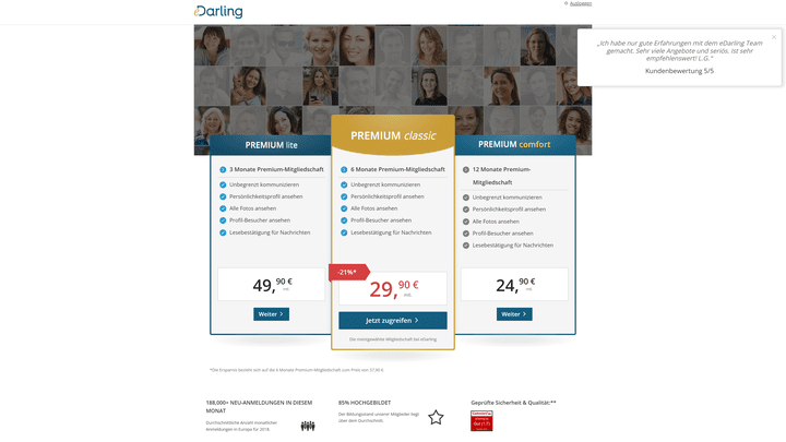 Die Preise von eDarling in der Übersicht