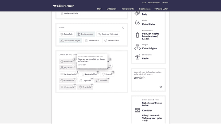 Gefällt dir ein Hobby oder ein Interesse, gibst du dafür einfach einen speziellen Like. Das wirkt individueller, als ein ganzes Profil zu liken.