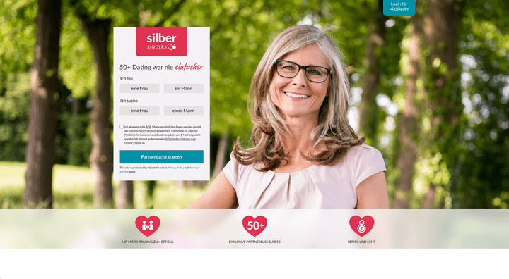 Hier werden ganz bestimmte Menschen angesprochen, nämlich Singles ab 50 Jahren. Finde ich toll, dass auch etwas ältere Menschen von solchen Dating-Plattformen adressiert werden!