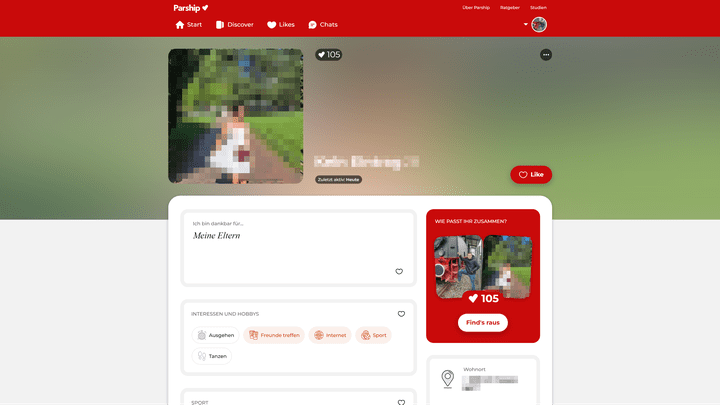 Der Matching-Score ist gut, bei so einem nichtssagenden Profil aber nicht wirklich nachvollziehbar