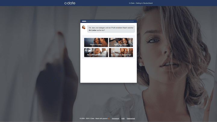 Bei C-Date kannst du nach diversen Arten von Liebe suchen. Fokus ist aber das Casual Dating.