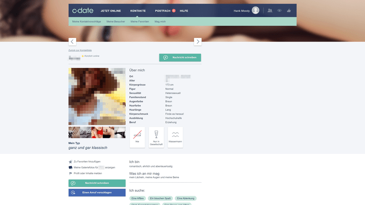 Die Profile bei C-Date sind nett gestaltet und erfreulich umfangreich