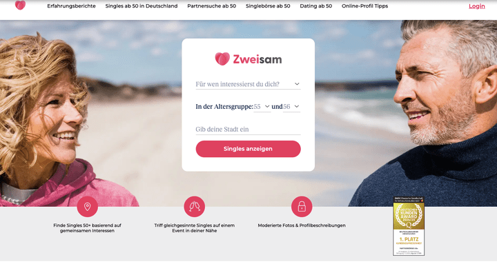 Hier siehst du direkt, dass es nicht um Style geht, sondern um Bodenständigkeit. Angesprochen werden Menschen ab 50 Jahren, die nach einer ernsthaften Beziehung suchen.