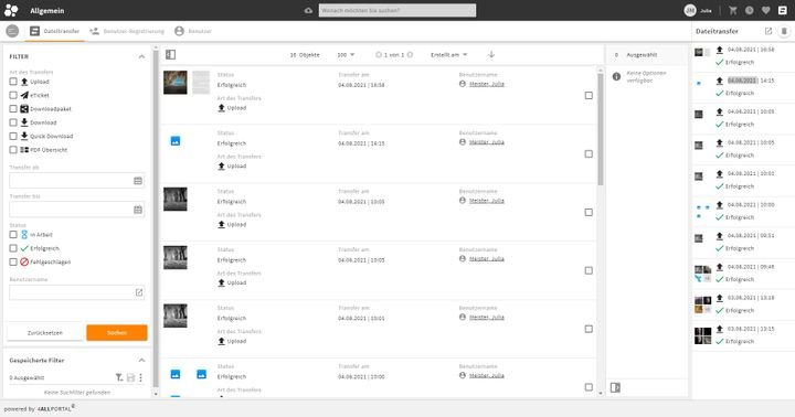 Das Transfer-Protokoll hilft Ihnen nachzuvollziehen, wer welche Dateien wohin bewegt hat