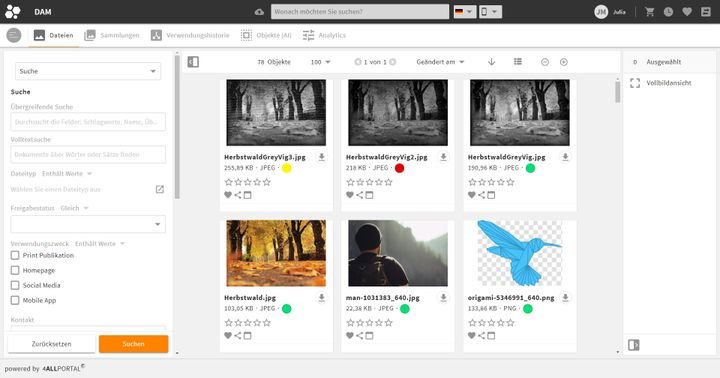 Mit der Ampel erkennen Sie auf einen Blick den Freigabestatus eines Assets