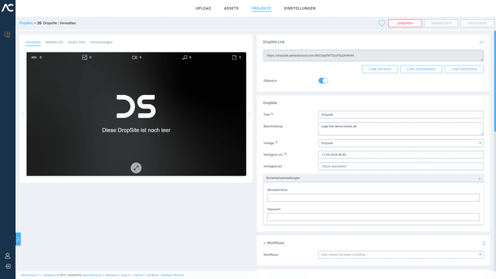Lasse externe Personen Assets über die Dropsites hochladen