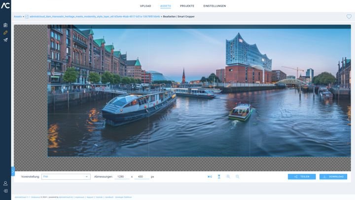Nimm Bildanpassungen direkt im Smart Cropper vor