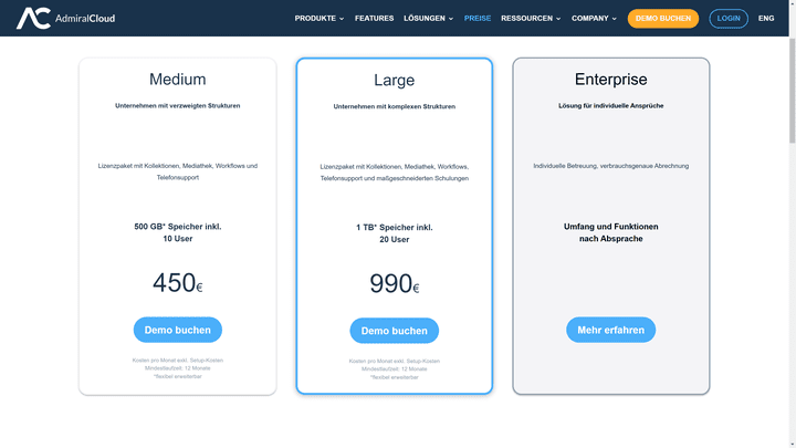Die Preise von AdmiralCloud