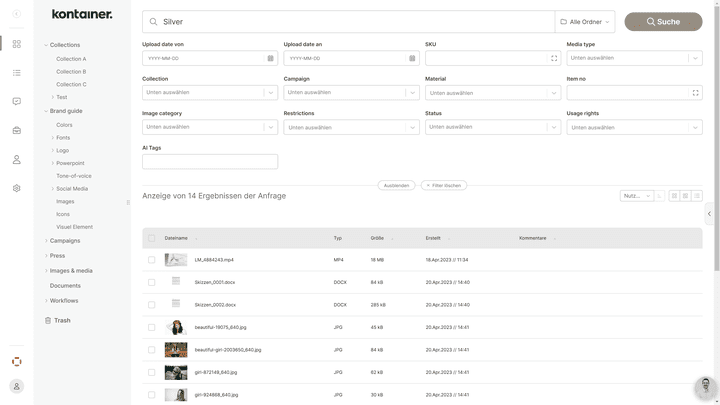 Kontainer DAM richtet in Absprache mit Ihnen benutzerdefinierte Felder in Ihrem System ein