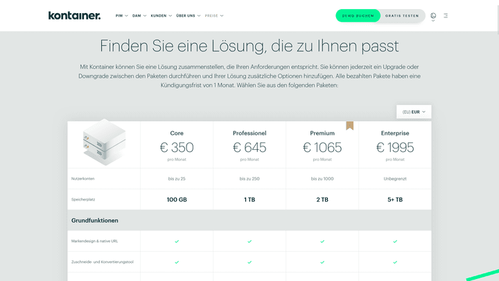 Die Preise von Kontainer