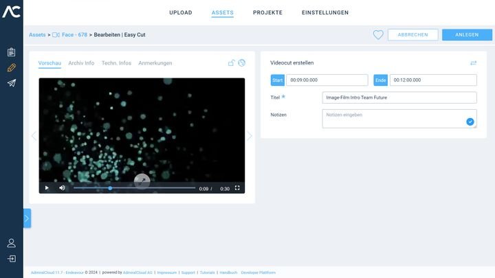 AdmiralCloud lässt dich einige deiner Files wie Bilder, Videos und Audioclips im Tool bearbeiten