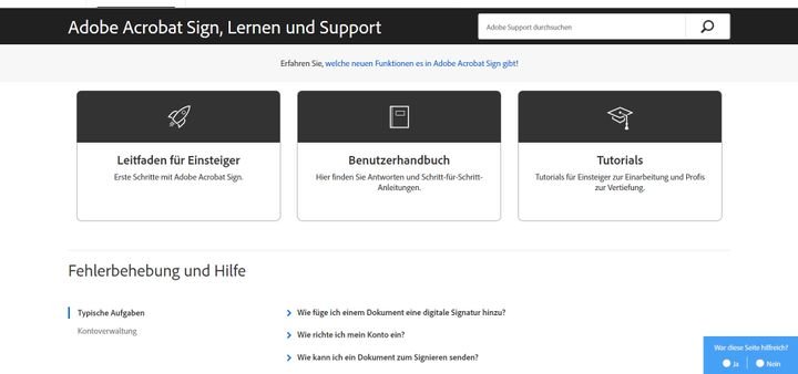 In der ausführlichen Online-Hilfe finden Sie eine Vielzahl nützlicher Materialien für den Einstieg in Adobe Sign