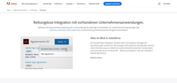 Adobe Sign bringt standardmäßig einige Schnittstellen zu diversen Fremdsystemen mit