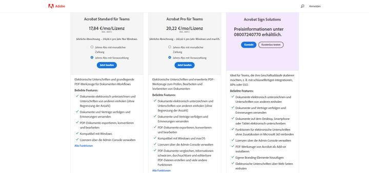 Ein Überblick über die Team-Versionen von Adobe Acrobat Sign