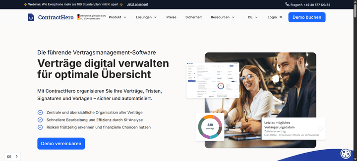 Im Digitale Signatur-Vergleich wirft trusted einen Blick auf die Vertragsmanagement-Software ContractHero