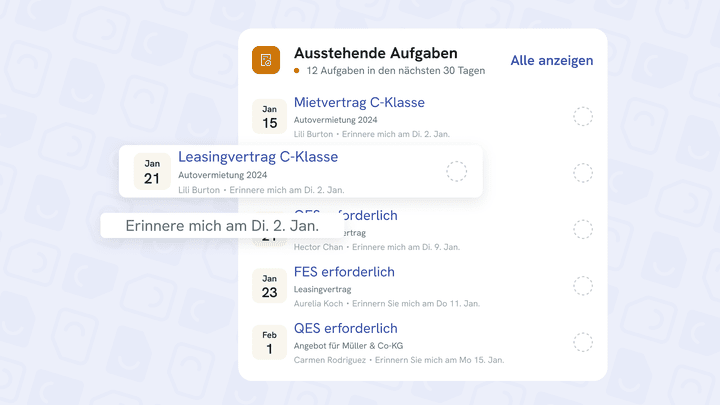 Dank des integrierten Aufgabenmanagements verpasst du keine Fristen.