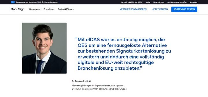 DocuSign unterhält für die Erstellung von QES eine Partnerschaft mit der deutschen D-TRUST