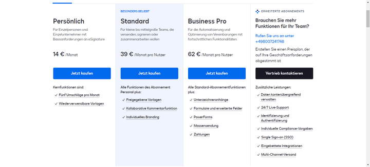 Alle Tarife und Preise von DocuSign (im Monatsabonnement) im Überblick