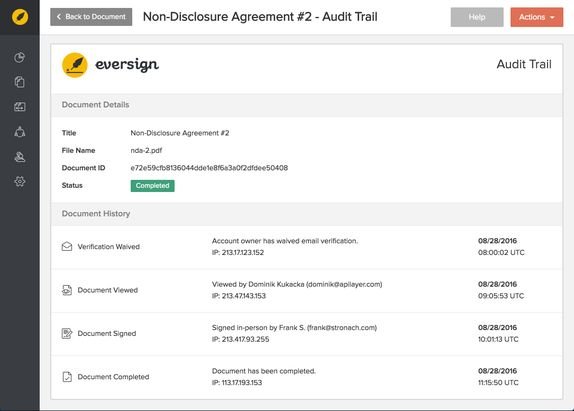 Im Audit-Trail zu jedem Dokument finden Sie alle Stationen des Prozesses übersichtlich aufgelistet