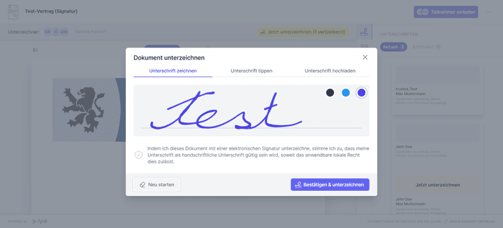 Vor der Unterschrift müssen deine Unterzeichner:innen noch ein paar wenige Angaben machen