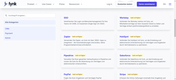 Ein Überblick über die (noch) spärliche Auswahl an Integrationen in fynk