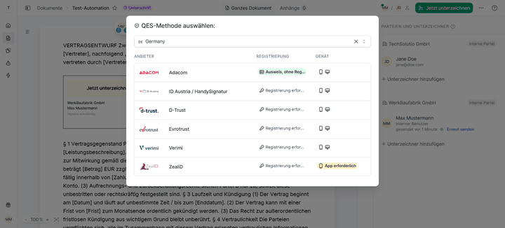 Für die Erstellung einer FES ist eine qualifizierte Authentifizierung bei einem der angeschlossenen Vertrauensdiensteanbieter nötig.