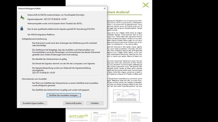 Geleistete Unterschriften werden erkannt und unveränderbar mit dem Dokument verknüpft