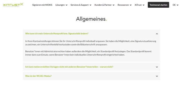 Der FAQ-Bereich zu MOXIS ist recht überschaubar und enthält nur die wichtigsten Infos